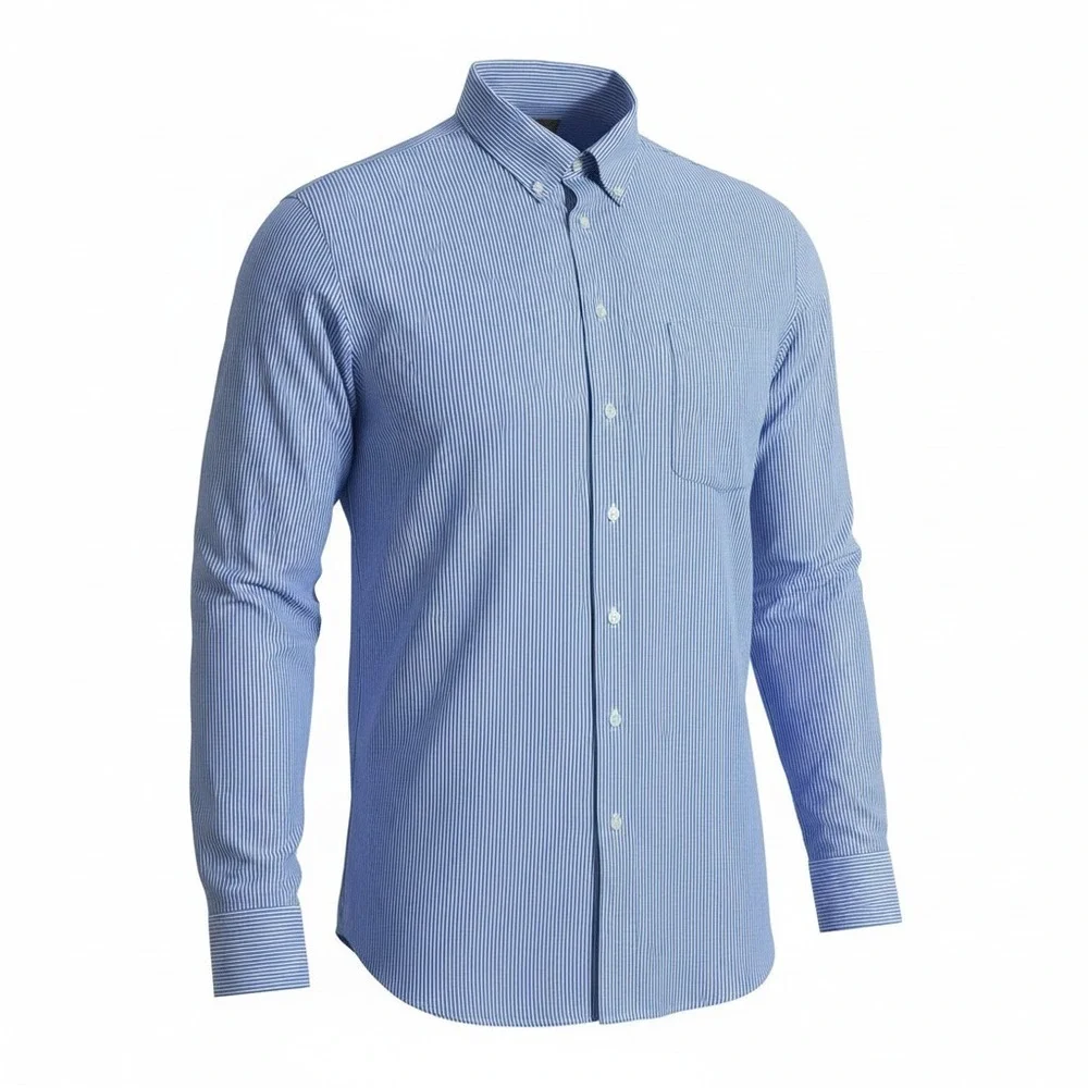 Roundtree & Yorke Gold Label Men's 18.5 37 Tall Blue Stripe Non-Iron Twill Shirt